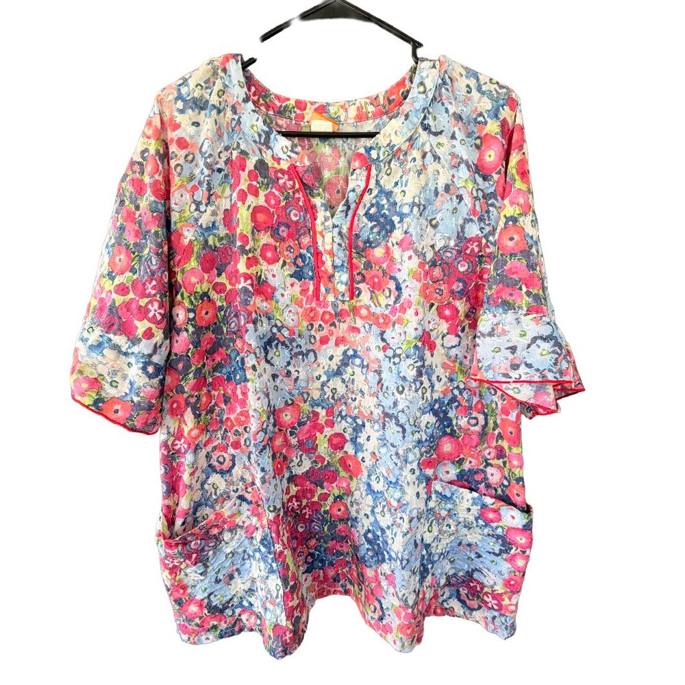 Élan by Barco Floral Scrub Top Watercolor Print 2XL